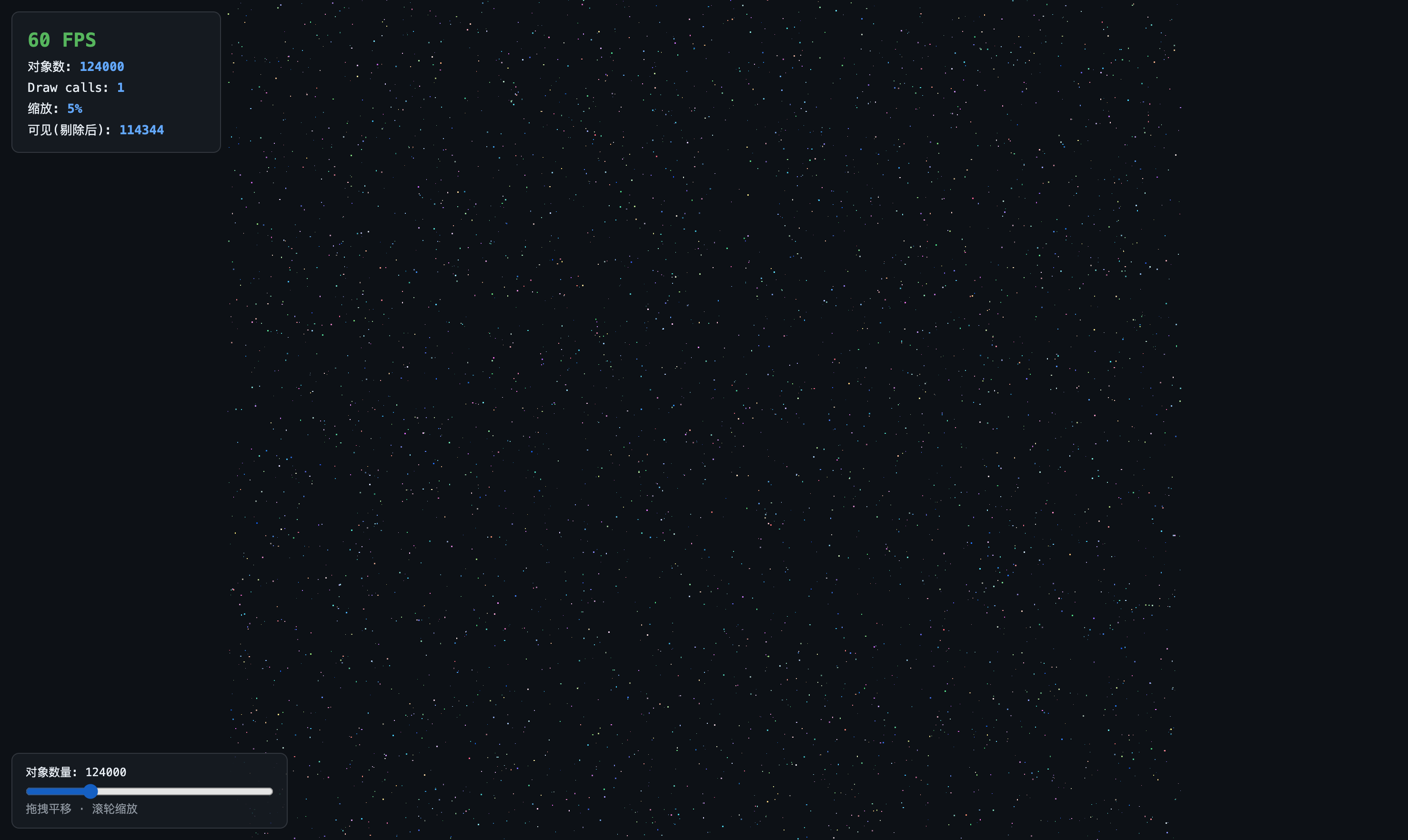 WebGPU 实例化渲染跑分:50 万对象,单次 draw call,满帧 60FPS